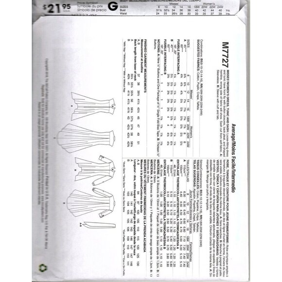 McCall's M7727 Misses 18W to 24W Peplum Tunic or Dress Uncut Sewing Pattern - Picture 2 of 2